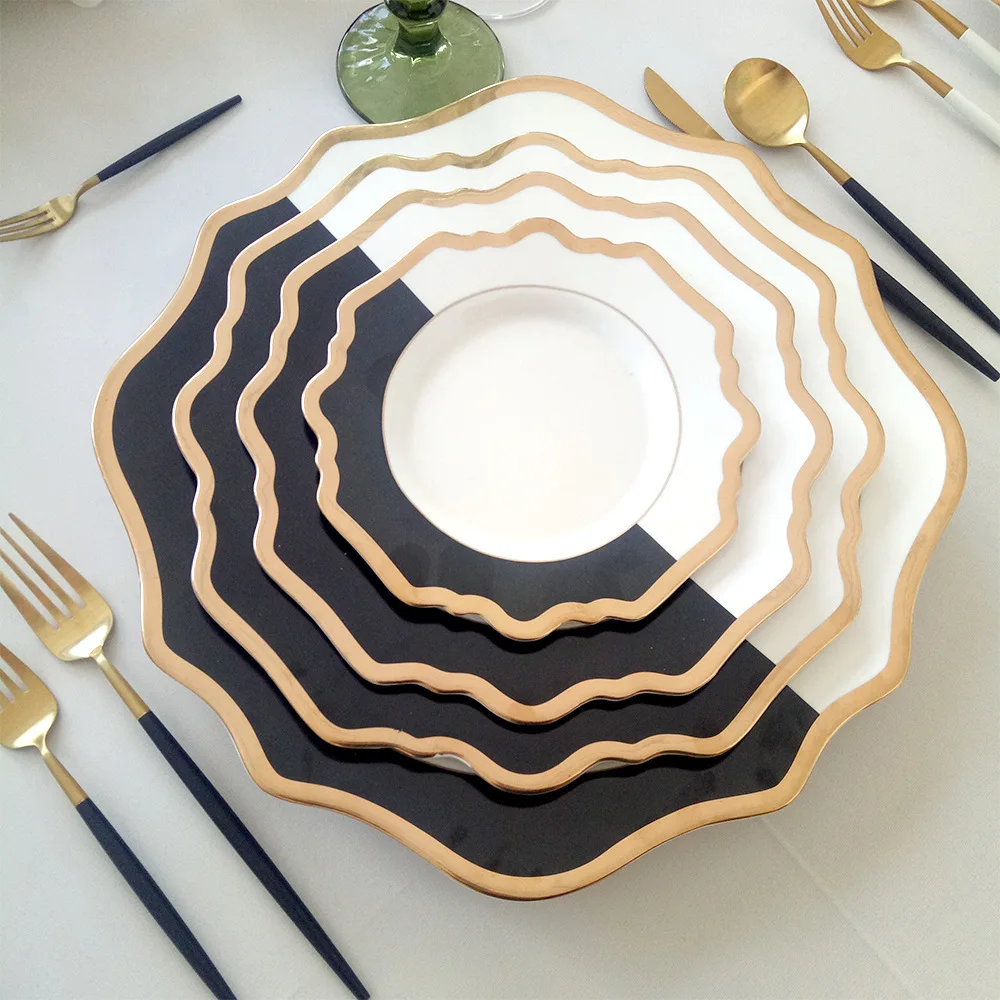

Ceramic cutlery dishes set black and white Goldflower dinner plate Nordic creative home hotel decoration