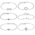 Женский браслет из серебра 925 пробы, с синими глазами и крестом