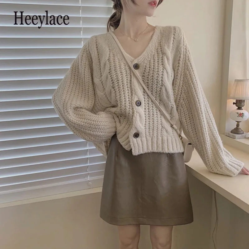 

Женский вязаный кардиган на пуговицах, кофта большого размера в Корейском стиле, зима 2021