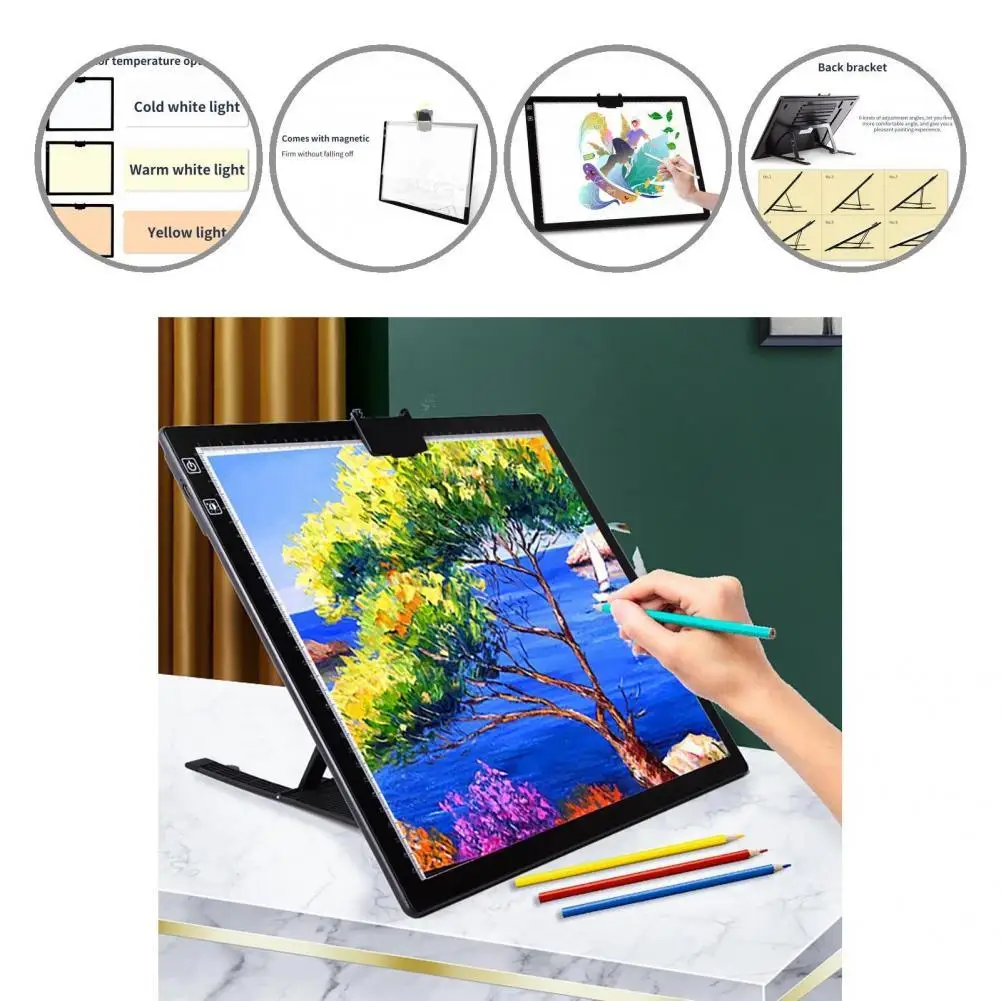 

Полезный перезаряжаемый инструмент для рисования, фотографический планшет с регулируемой яркостью и светодиодной подсветкой для самостоя...