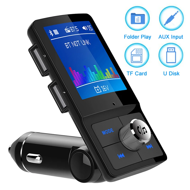 

Car Mp3 Player Bluetooth FM Transmitter Modulator Hands-free 1.8' LED Display Support Folder/TF Card/U disk AUX Input Music Play