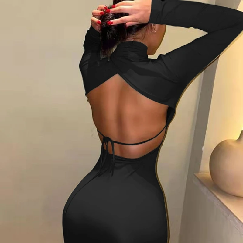 

Sexy Long Sleeve Bodycon Dress Birthday Outfits for Women Y2k Clothes Fall Fashion Backless Night Club Wear Mini Dresses