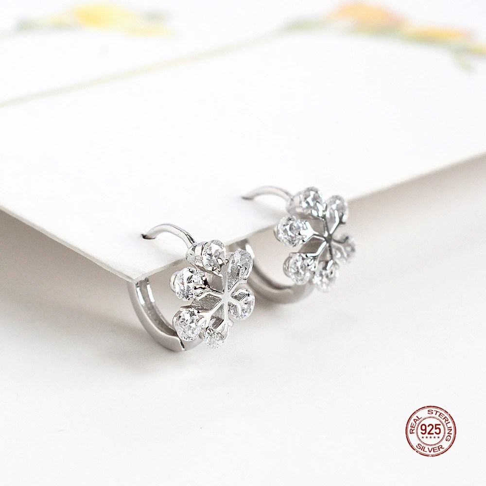 

LKO Real 925 Sterling Silver Luxury Snowflake Crystal Earrings For Women Sweet Ear Cuffs For Girl Party Jewelry Ear Clip