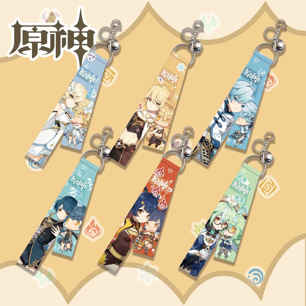 

Genshin Impact Keychain for Bags Anime Trinkets Cute Accessories Hu Tao Phone Charm Work Id Card Lanyard Women Jewelry Men Gift