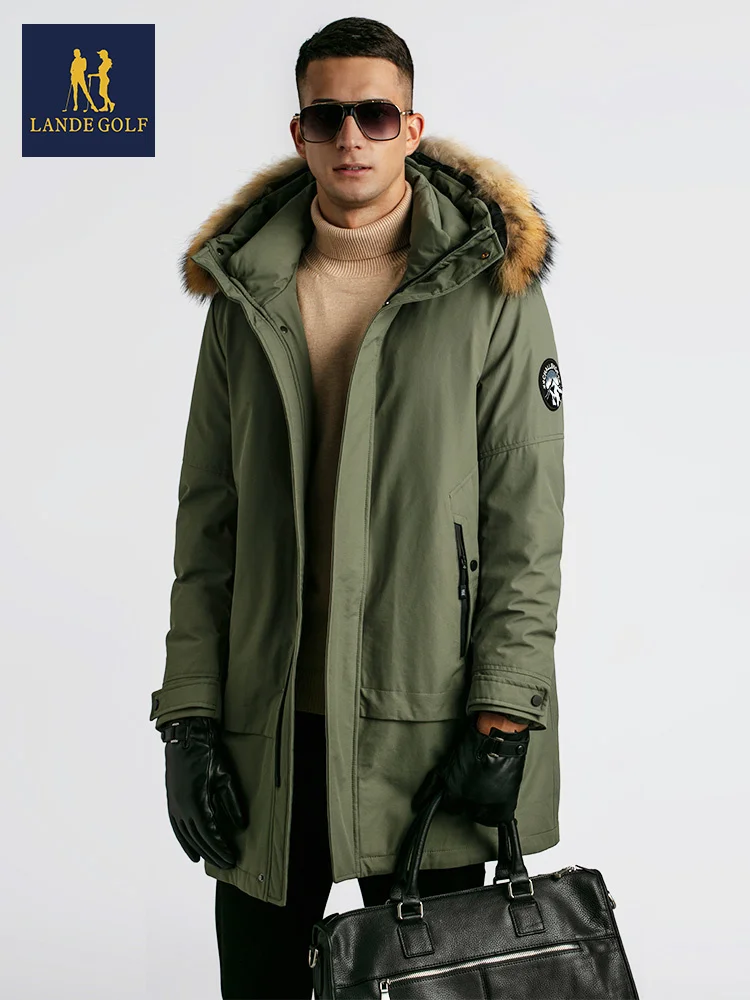 

Зимняя новая мужская Толстая куртка средней длины с воротником из меха енота Модная парка
