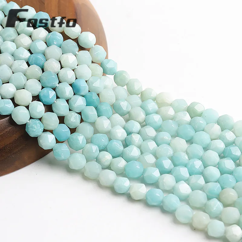 Faceted Light Cyan Beads Natural Stone For Jewelry Making DIY Bracelets Necklace Accessories 15" Strands 8mm | Украшения и