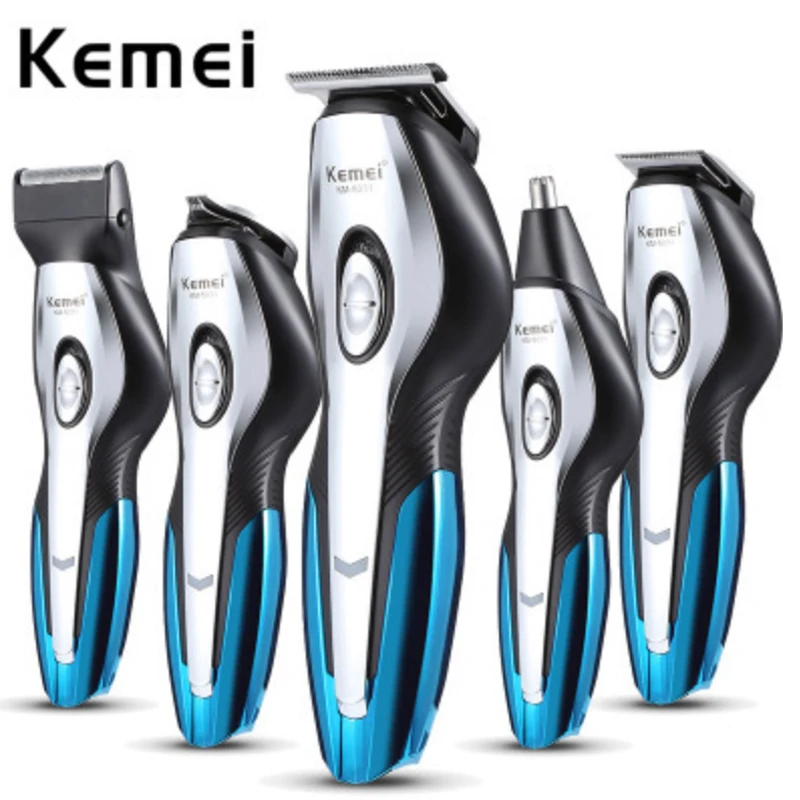 blue Kemei, 6 в 1, триммер, профессиональный, 100-240 В, электрическая машинка для стрижки волос, usb, перезаряжаемая машинка для стрижки волос, триммер для бороды, триммер для носа - Color: blue