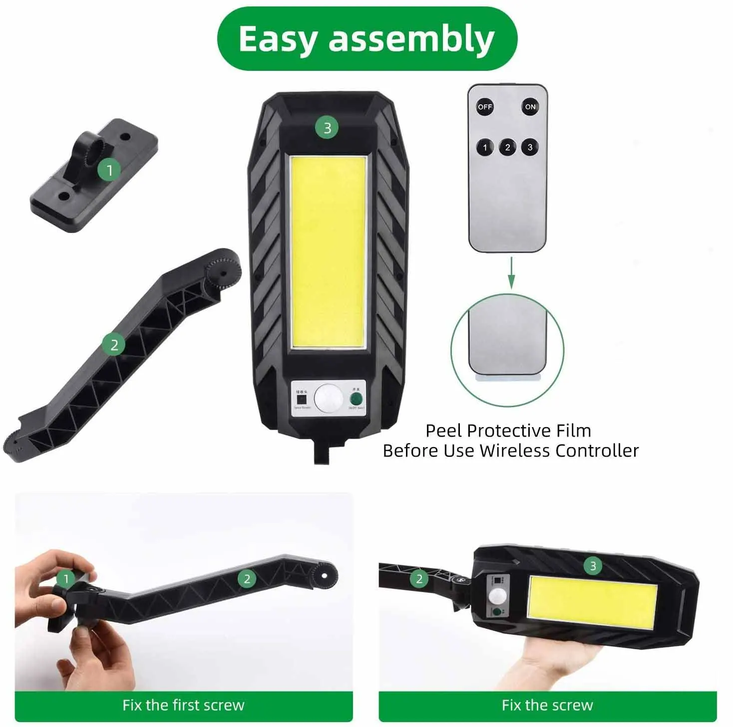 

HQXING Solar Street Lights, Motion Sensor Wall Light Outdoor Solar Lighting with 3 Modes For Garden, Street, Fence, Patio, Path