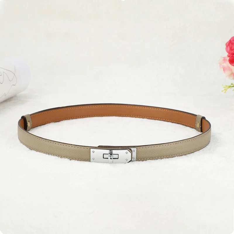 new designer women real leather 1.8cm width belts golden silver lock buckle dress jeans sweater waistband belt A0