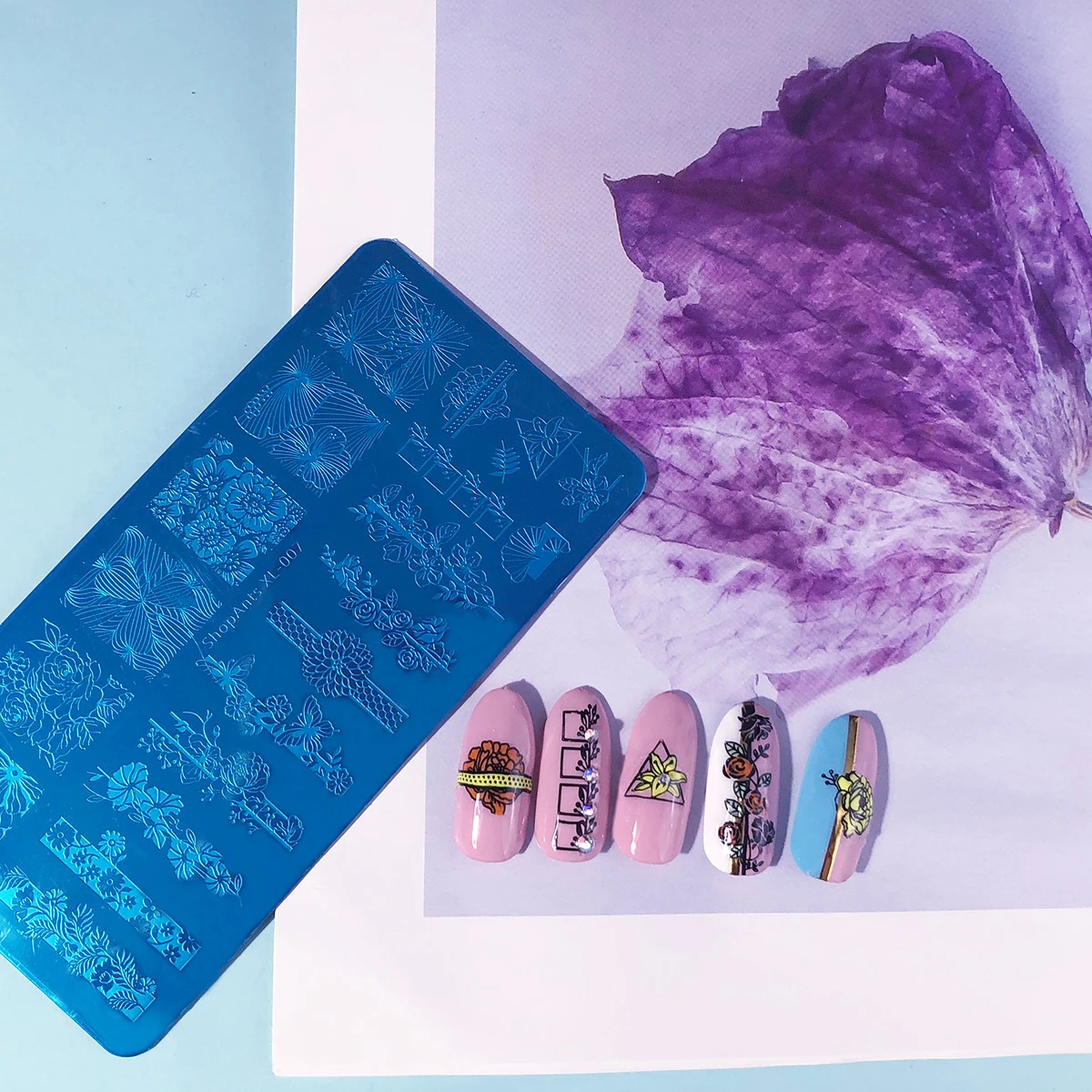 6*12 см прямоугольные Цветочные листья дизайн изображения ногтей штамп трафареты