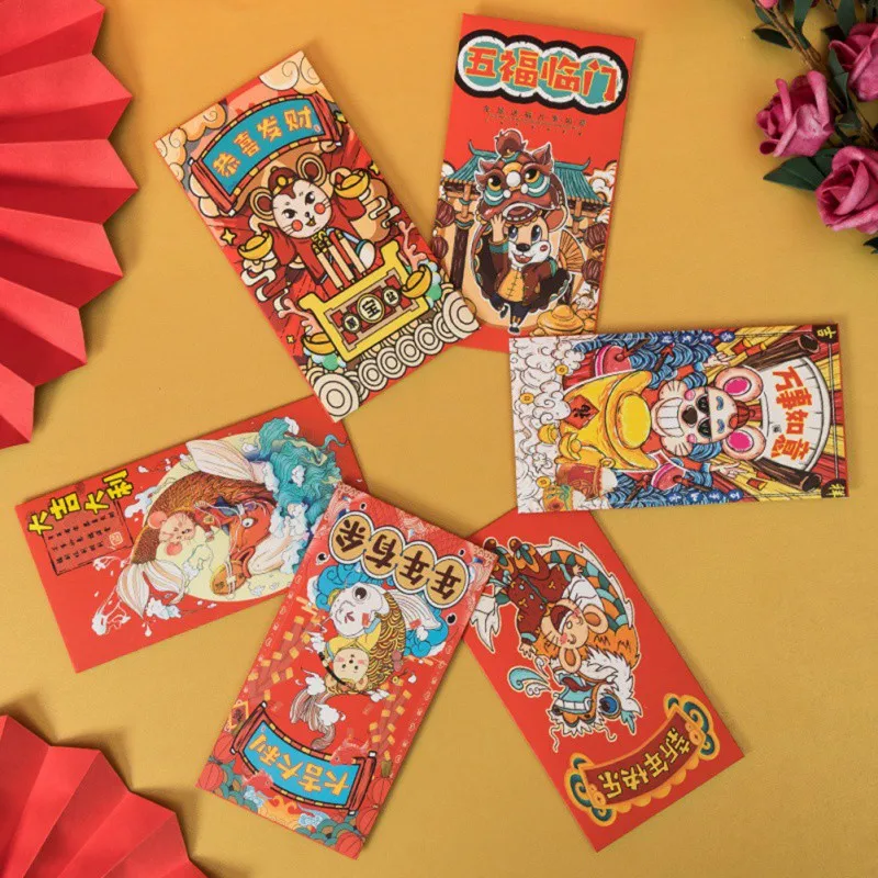 6 шт. Мультяшные красные конверты с изображением крысы новогодний китайский