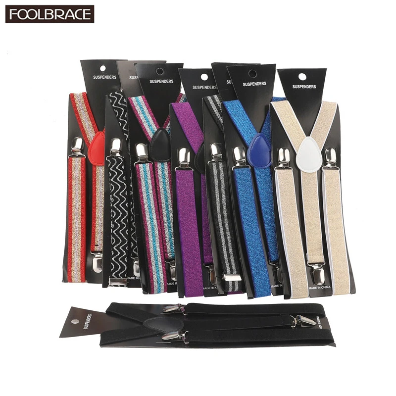 Мужская красочная блестящая эластичная подвеска ремень 3 клипсы унисекс
