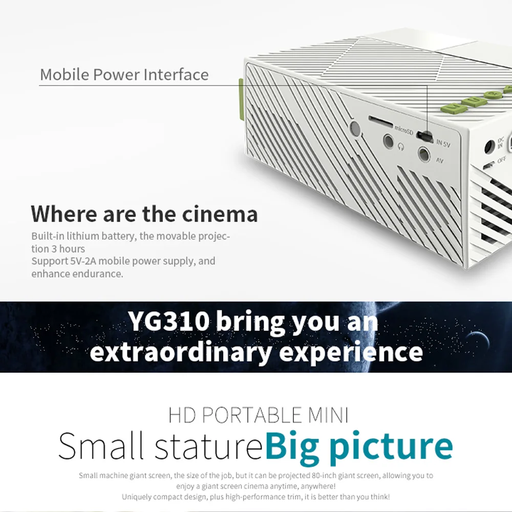 Мини портативный проектор 1080P видео с светодиодный 3D просмотр домашнего