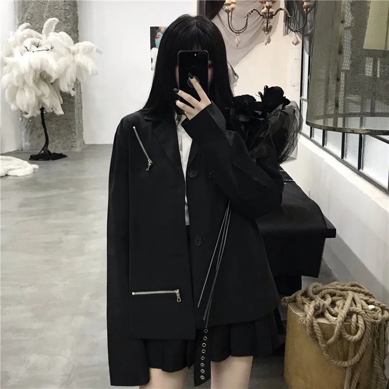 Готический Повседневный Женский блейзер с длинным рукавом и карманом на молнии