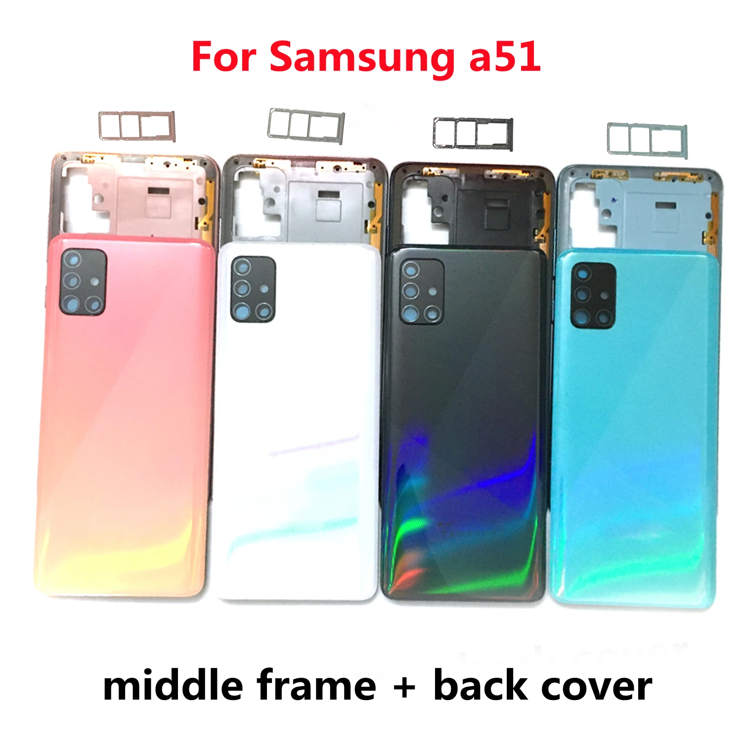 Для Samsung Galaxy A51 A515 A515F A515FN A515X средняя рамка корпуса + задняя крышка аккумулятора + объектив камеры + слот для Sim-карты + логотип