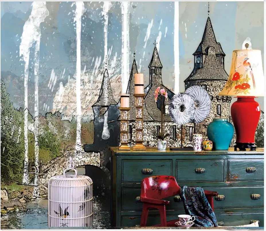 

Пользовательские фото обои 3d Настенные обои для стен 3 d ручная роспись ретро архитектура замок гостиная диван фоновая стена