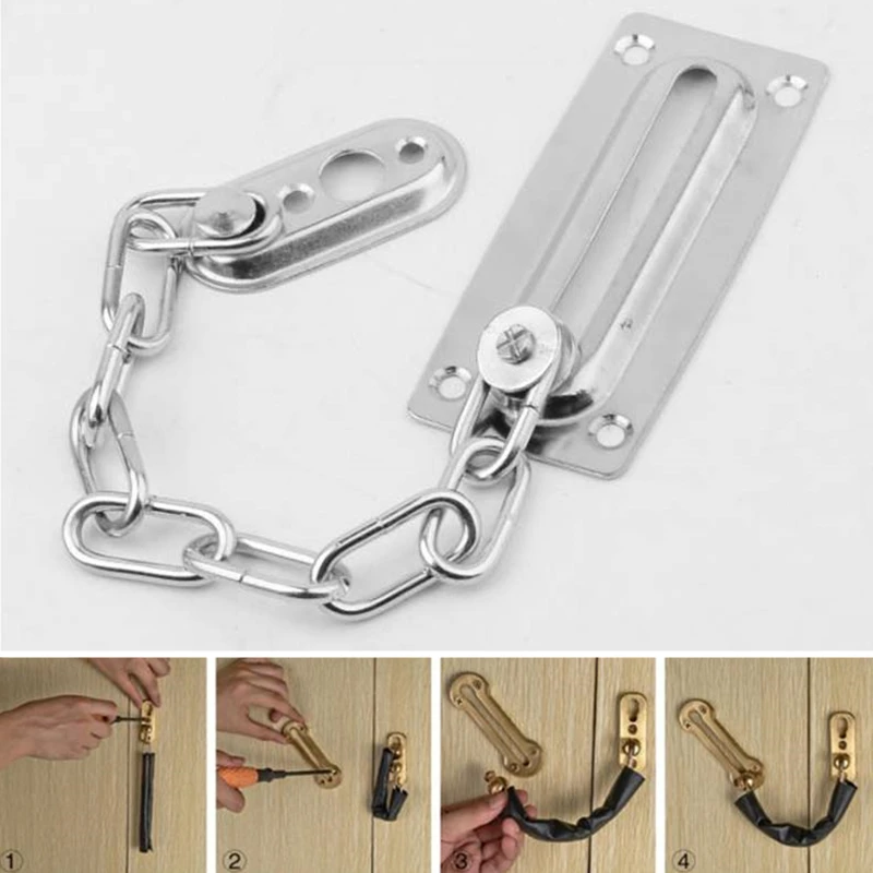 1pc Security Slide Bolt Door Chain Stainless Steel safety Lock Guard Keyed Padlock for Home Room | Обустройство дома
