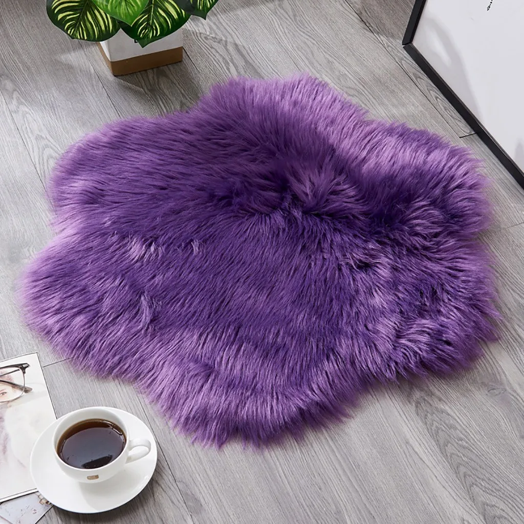 Purple Креативный ковер в форме цветка, шерсть, имитация овчины, коврики из искусственного меха, Нескользящие, для спальни, мохнатый ковер, коврики, противоскользящий мягкий ковер 60x60 - Цвет: Purple
