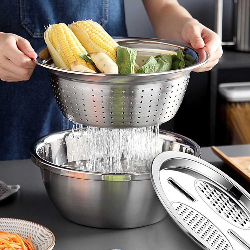 

Multifunctional Stainless Steel Basin Safe Slicer Chopper Drain Solid Basin With Filter/Grater/Bowl Vegetable Tool Kitchen Tool