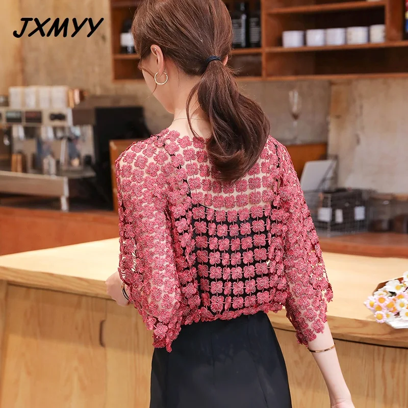 

2021 fashion new chiffon shirt suspender top net red two-piece lace hollow mesh top sexy temperament pullover blouse JXMYY