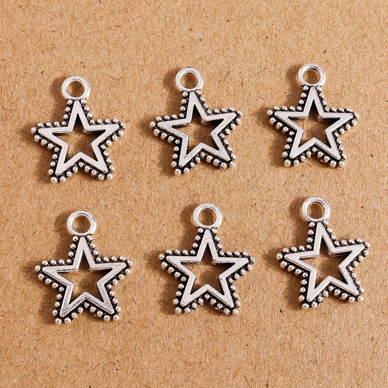 

20pcs 15*17mm Alloy Charms Vintage Silver Color Hollow Star Charms Pendants for Jewelry Making Earrings Necklaces DIY Craft Gift