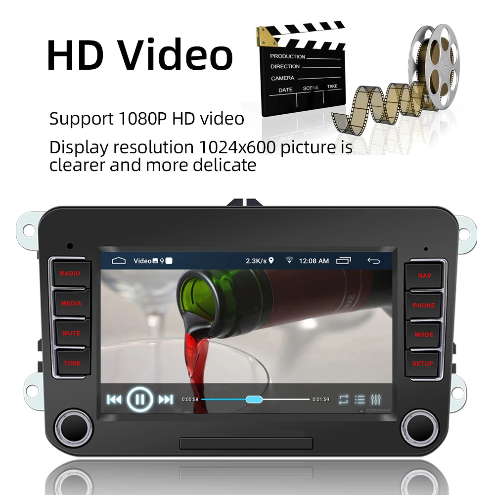 For VW Android 10.1 Car Radio 7inch HD Screen Quad Core 1GB+16GB Multimedia Video Player GPS Navigation WiFi Auto Stereo | Автомобили и