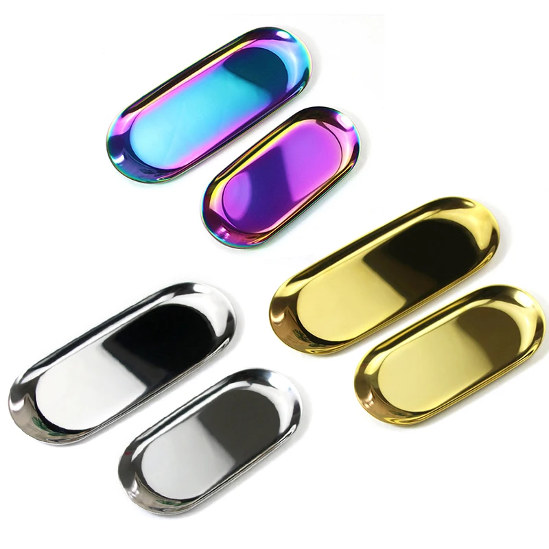 Лоток для хранения из нержавеющей стали Овальный металлический поднос розового