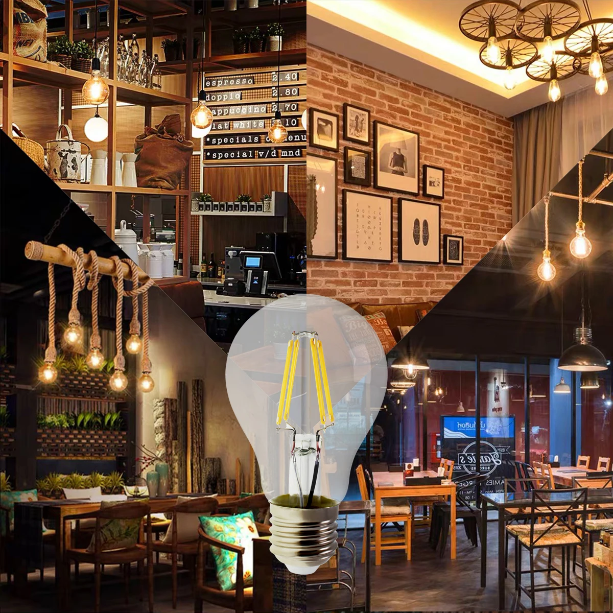

6pcs/Lot Retro Edison Filament Bulb A60 6W Decor for Chrismas E27 220V Vintage Lamp 4000K Home Decoration