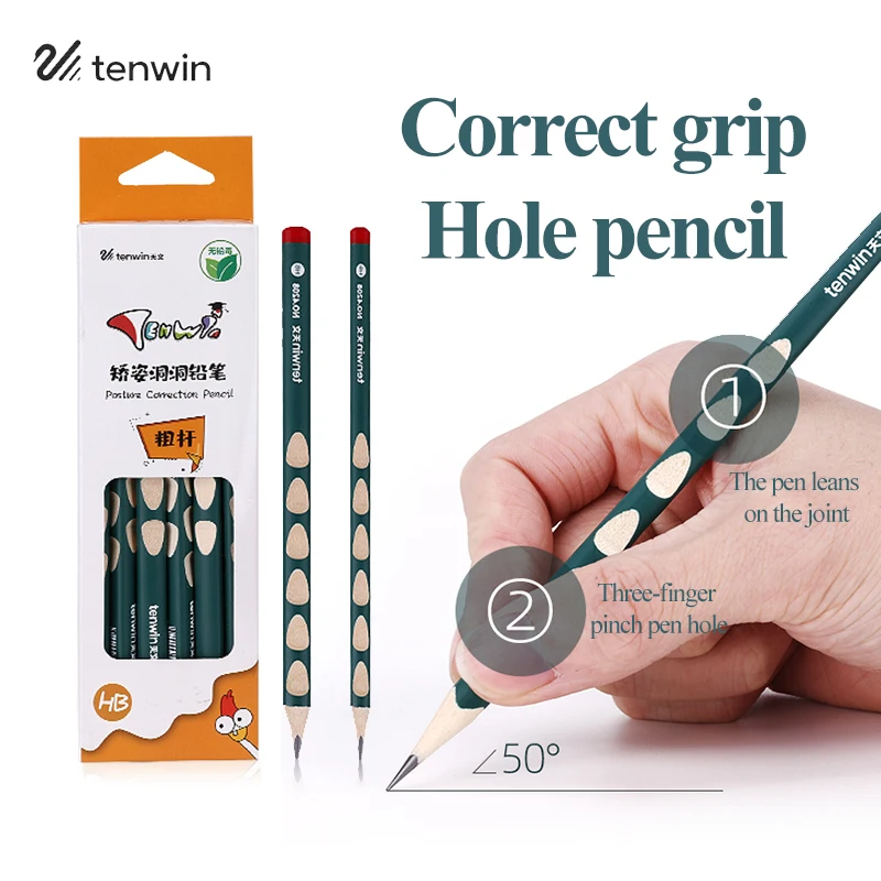 Hb/2b Thick/thin Rod Kids Correct Grip Writing Trigonal Pencils Hold Pen Right Posture