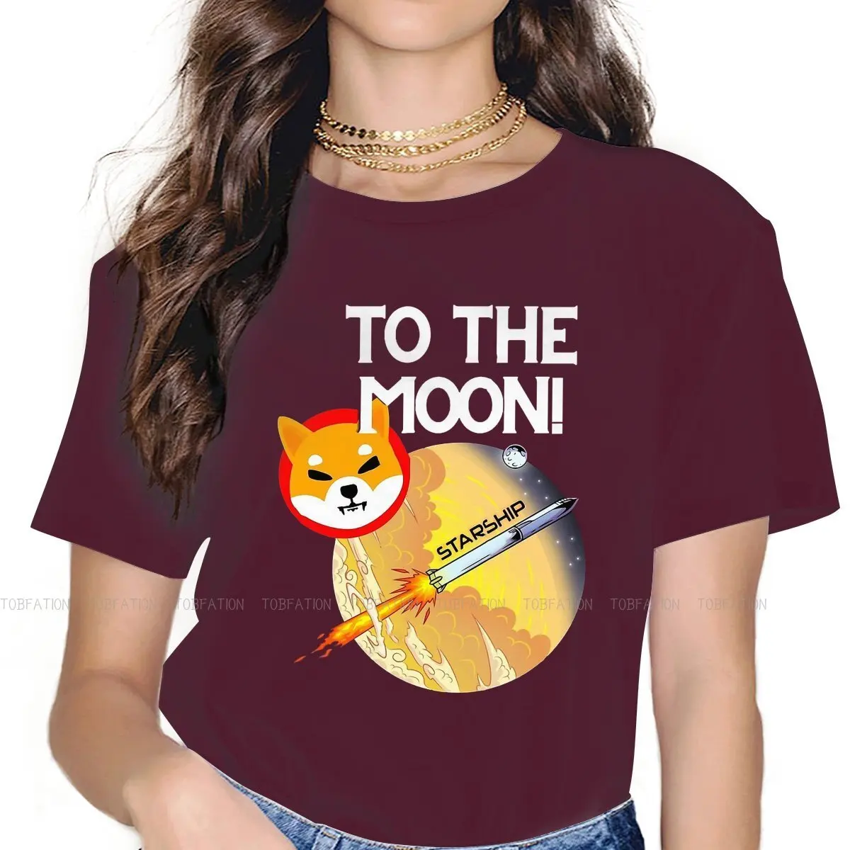 

To The Moon Essential Hipster TShirts SHIB Shiba Inu Crypto Cryptocurrency Coin Girl Style Fabric T Shirt Round Neck Oversized