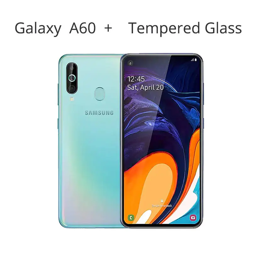 With Tempered Glass Samsung Galaxy A60 SM-A6060 смартфоны на Android 6,3 дюймов FHD+ Восьмиядерный процессор Snapdragon 675 6 ГБ 3500 мАч 32 МП камера NFC мобильный телефон - Цвет: With Tempered Glass