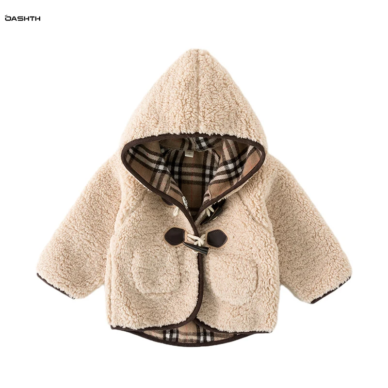 

OASHTH Girls woolen coat autumn and winter new children's clothing lamb velvet jacket fur coat