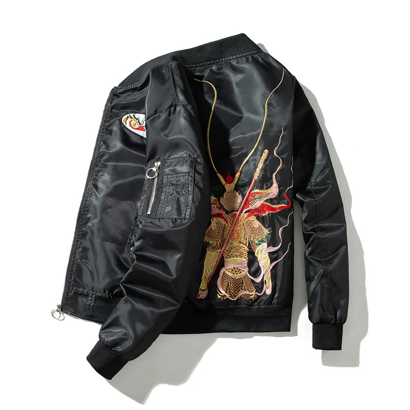 

Trendy Brand Spring and Autumn Embroidered Pilot Jacket Men's Trendy Cotton-Padded Large Size Coat Loose Baseball Uniform