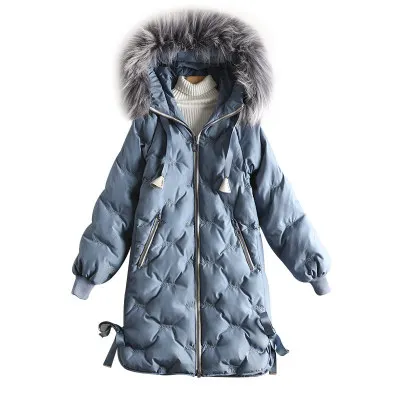 Blue Зимний пуховик, хлопковая куртка, женское теплое пальто с капюшоном, Корейская длинная хлопковая одежда, модная стеганая куртка больших размеров, пальто 5XL - Цвет: Blue