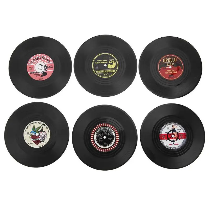 

6pcs/set Round Anti-slip Heat Resistant Vintage CD Vinyl Record Beverage Drinks Coasters Placemat Cup Coffee Mug Mat Table Pad