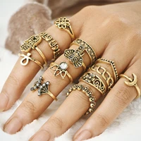 13pcsset punk midi rings set for women antique gold color carved knuckle finger ring elephant fatima hand rings female