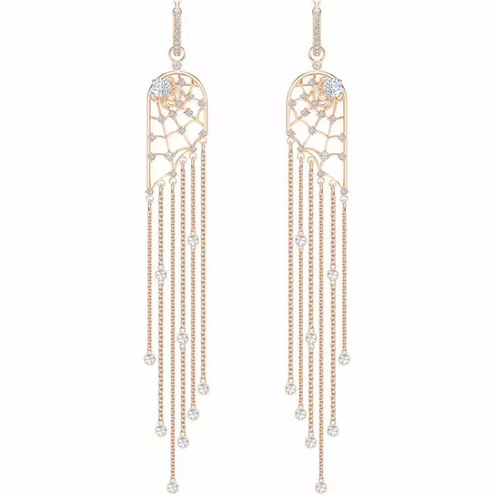 

High quality SWA tassel style has noble temperament. Long tassel female Earrings Charming fashion jewelry