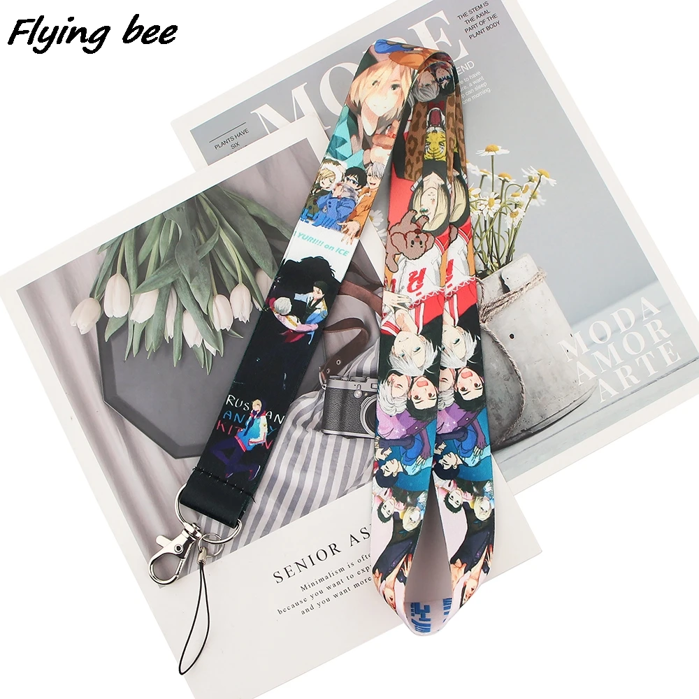 

Flyingbee Anime Yuri On Ice Cartoon Style Anime Lovers Key Chain Lanyard Neck Strap For USB Badge Holder DIY Hang Rope X1653