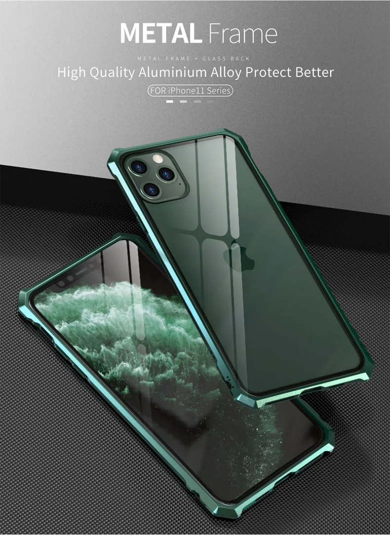 Роскошный металлический корпус для iphone 11 Pro Max, задняя крышка из закаленного стекла для iphone 11 Pro, алюминиевая рамка для iphone 11