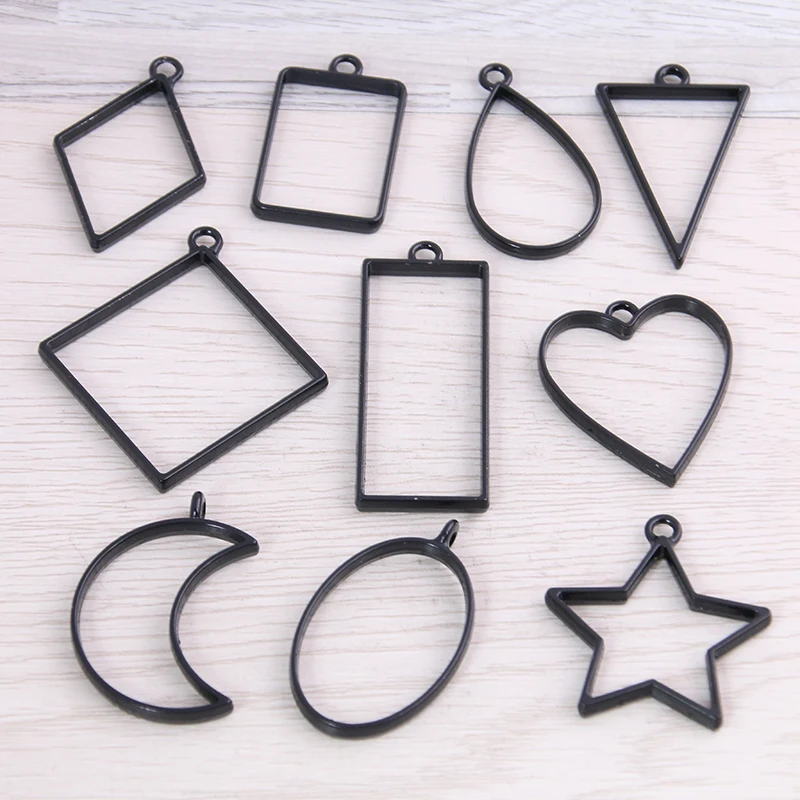 

SWEET BELL 20pcs/lot 10 Styles Black Color Alloy Jewelry Accessories Geometry Charm Hollow Glue Blank Pendant Tray Beze