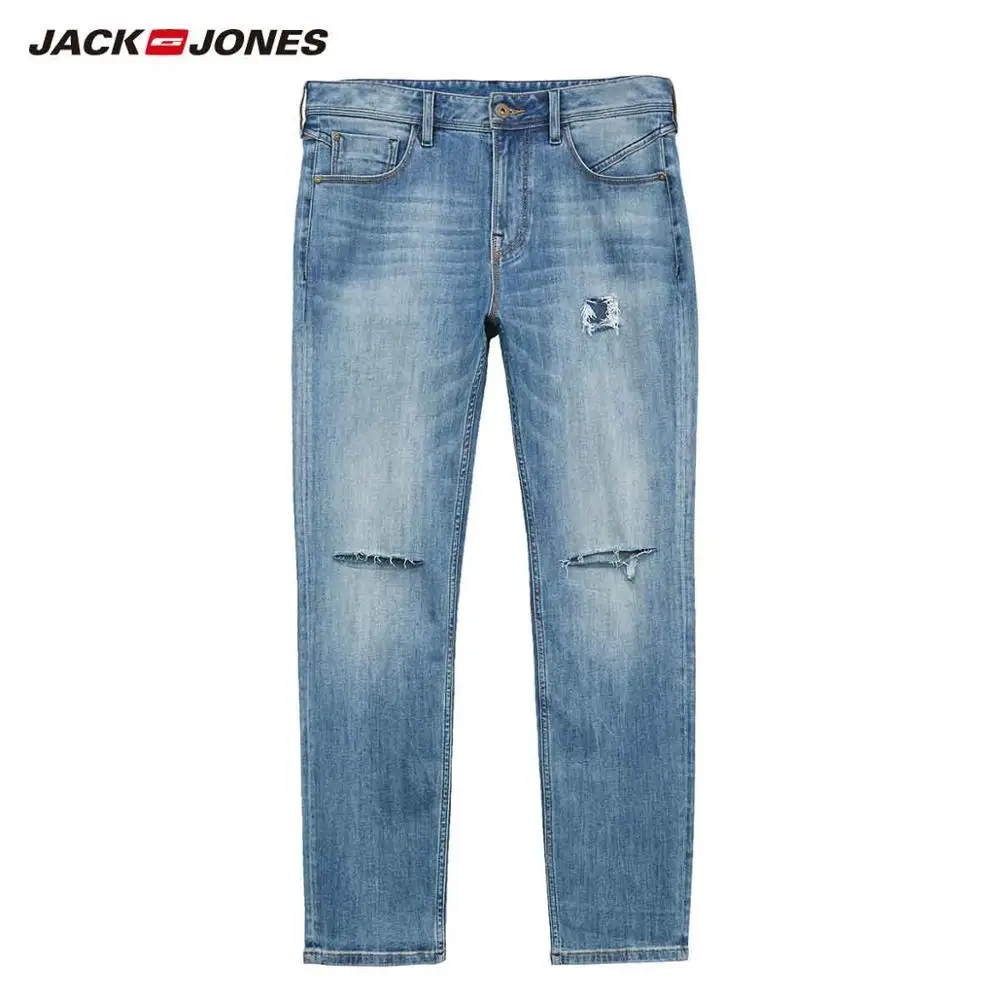 

JackJones Men's Casual Slim Fit Cotton Ripped Patch Tight-leg Jeans Menswear| 219332558