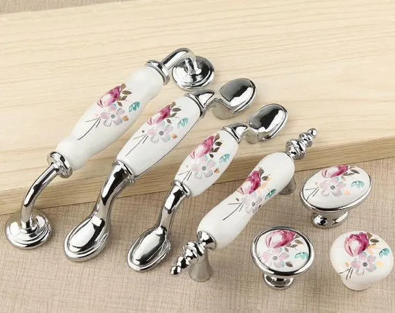 3'' 3.75'' 5'' Ceramic Dresser Knobs De Lis Drawer Pulls Handles Knob Kitchen Cabinet White Silver Fleur Flower Furniture