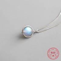 2020 necklace charms personality natural moonstone round pendant fashion box chain women necklaces 925 sterling silver jewelry