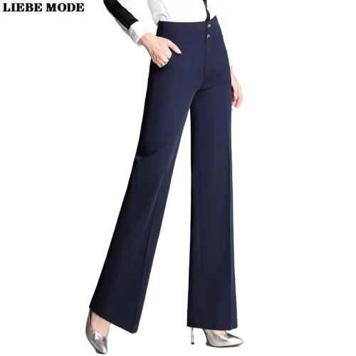 

Women's Autumn High Waist Wide Legs Trousers Plus Size Summer Woman Casual Ladies Loose Straight Suit Pants for Work Burgundy