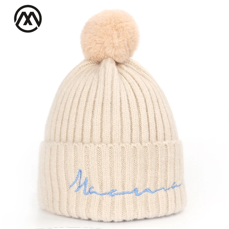 Модная детская одежда с помпонами вязаная шляпа вышитыми буквами Для мальчиков и