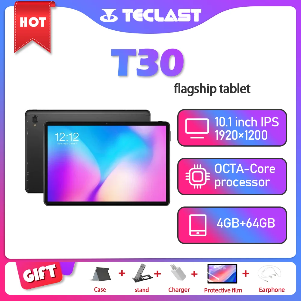 Планшет Teclast T30 экран 10 1 дюйма 4G 1920 × 1200 Full HD Android 9 0 MTK P70 Восьмиядерный процессор A73 4