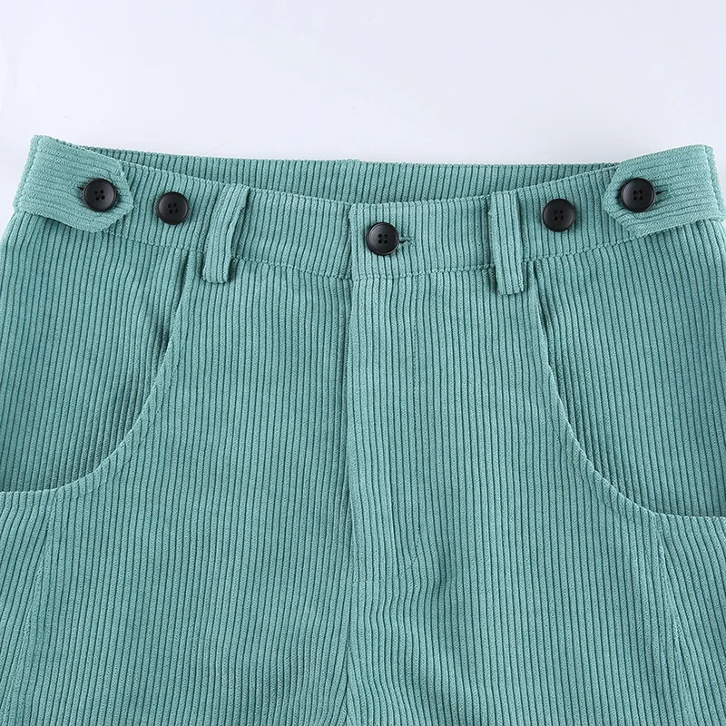 

Casual Autumn Green Corduroy Harem Pants Pocket Vintage High Waist Long Trousers Ladies Fashion Korean Skinny Joggers