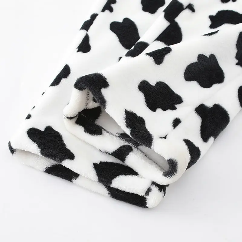 

Women Sleep Bottoms Print Flannel Sweet Casual Plus Velvet Thicker Homewear Female All-match Loose Straight Warm Soft Korean Ins