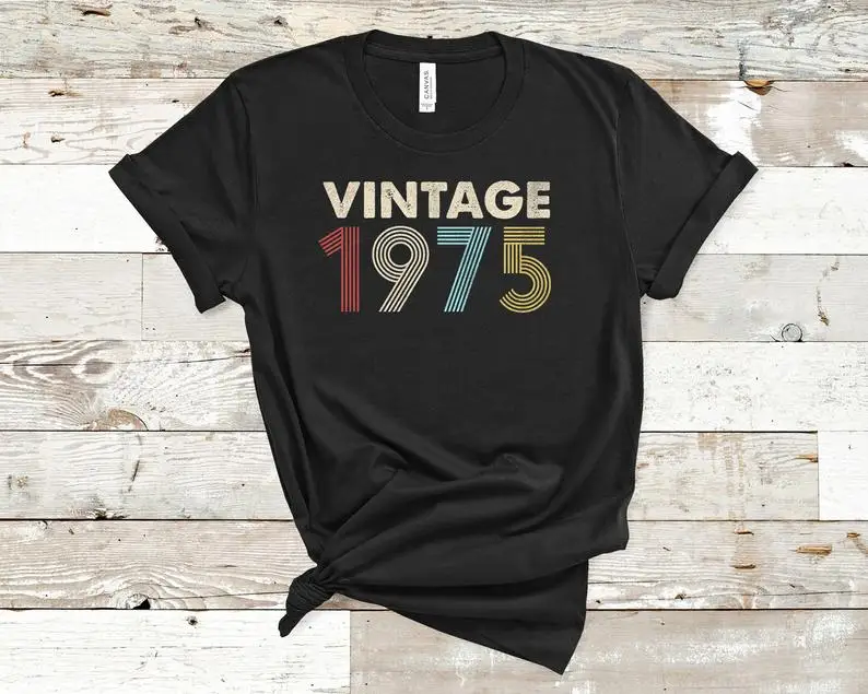 

Vintage 1975 Distressed Retro Fade 46th Birthday Gift Party Shirt Women Plus Size Cotton Clothes Fashion O Neck Short Sleeve Tee