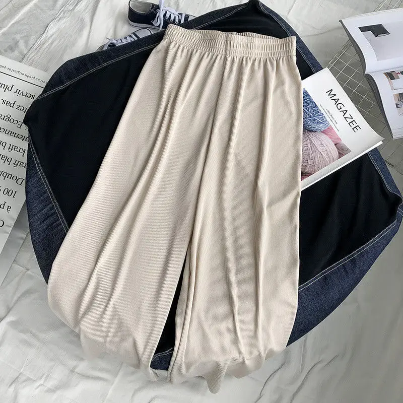 

Брюки с широкими штанинами из вискозы, Новинка осени 2021, женские свободные повседневные укороченные брюки с высокой талией, прямые штаны с в...